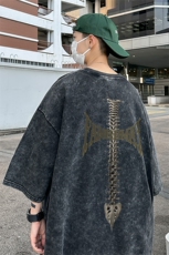 B239-1160-P38欧美式十字架印花复古水洗做旧半袖重磅短袖T恤，男装T恤，星座514-2(原B239)
