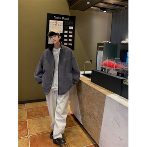 TP30W313秋季港风纹理感双面穿开衫外套男女通用少年高级痞帅上衣图片