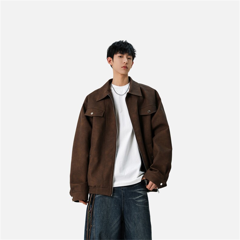 自拍图:2025秋季美式复古皮衣外套翻领皮夹克JK8088-P85128，男装皮衣，星座1209-2