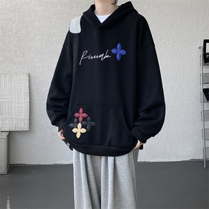 秋季美式小众情侣加厚外套宽松重工贴片刺绣连帽卫衣男潮WY22P78图片