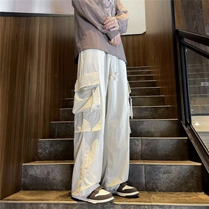 美式高街阔腿工装裤男款春秋季复古休闲潮牌宽松直筒裤K02801-P45图片