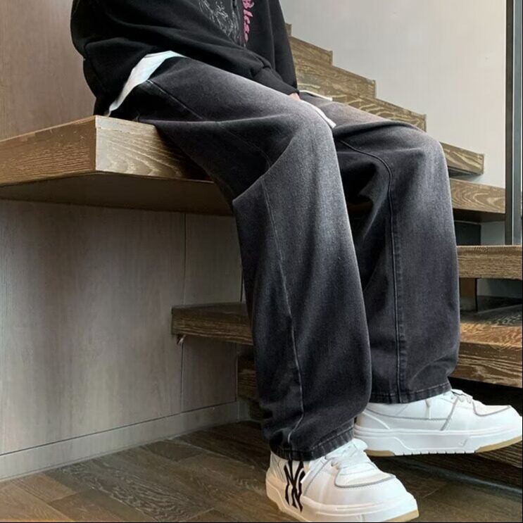 美式复古水洗直筒牛仔裤新款春秋季潮牌宽松休闲阔腿长裤子NZ501图片