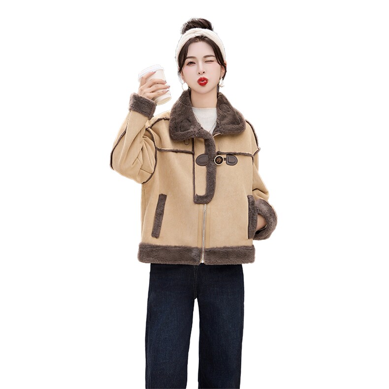 2025新款机车服皮毛一体休闲外套,女装短外套,奕可儿