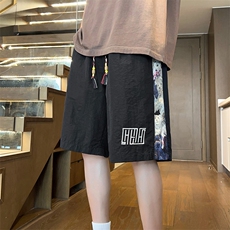 夏季速干直筒宽松高级垂感短裤潮松紧刺绣休闲裤男A436-675-P27，男装牛仔裤，电商A436