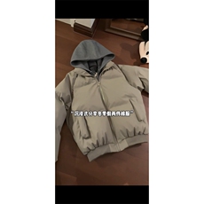 网图【假两件】冬季连帽PU皮双拉链加厚棉服男宽松保，男装棉衣，星座307A