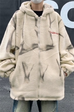 美式ins扎染羊羔绒棉服男加厚保暖棉衣冬季潮牌宽松连帽棉袄外套，男装棉衣，星座505-2（原电商A260-1)
