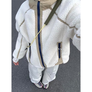 高品 撞色拼接加厚保暖羊羔毛开衫连帽摇粒绒外套男女 A1144-P108图片
