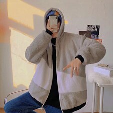 秋冬羊羔毛连帽棉服韩版潮牌夹克棉衣男士拼色外套W5174-P42，男装棉衣，星座512-2