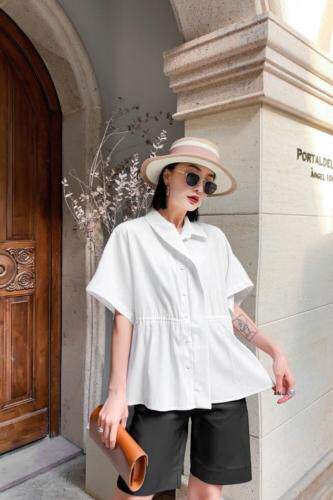 现货设计师款时尚腰部抽绳小衫，女装，储辰