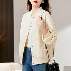 时尚休闲棒球服短外套女2025春秋新款高级感暗纹提花百搭夹克开衫，女装短外套，霓裳依族
