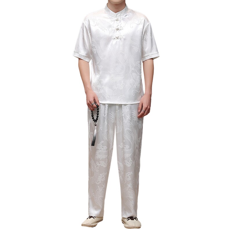 夏季新款风立领盘扣龙纹印花休闲短袖T恤提花时尚套装7826P60,男装T恤,电商B226-2（原B217-2）