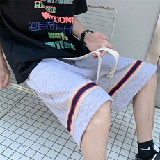 2024夏季条纹直筒休闲短裤男拼色休闲裤侧拉链垂感宽松裤DK161，男装牛仔裤，星座1013