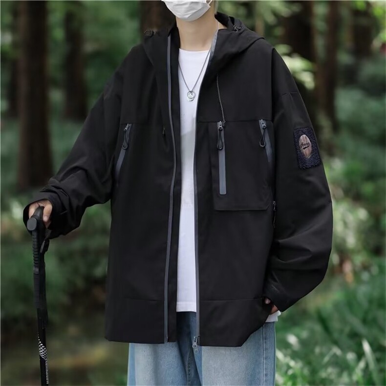 三防山系冲锋衣潮牌男春秋新户外露营纯色连帽夹克外套GA6601P67,男装夹克,星座1013-5