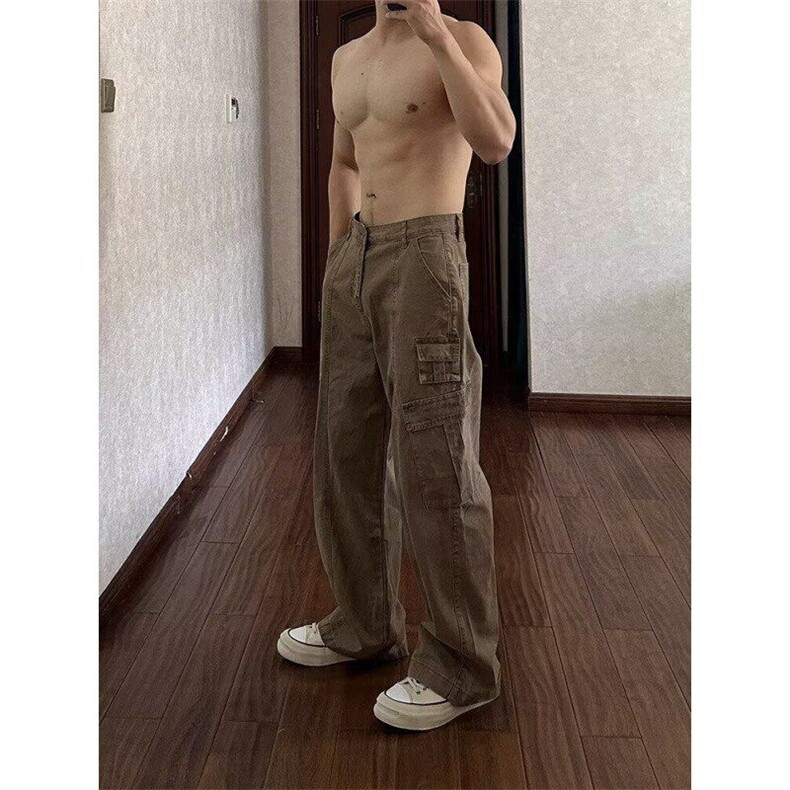 网络图现货水洗做旧休闲裤工装裤男女款宽松直筒RY9245-P70,男装牛仔裤,星座1005-4