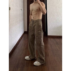 网络图现货水洗做旧休闲裤工装裤男女款宽松直筒RY9245-P70，男装牛仔裤，星座1005-4