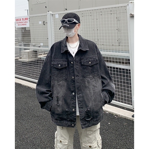 水洗做旧牛仔外套男春秋2024新款款潮流破洞美式复古痞帅休闲夹克图片