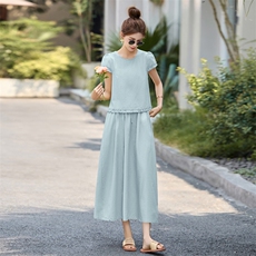 设计师时尚休闲套装女2025夏新款慵懒风减龄显瘦亚麻半身裙两件套，女装套装/套裙，木子恋