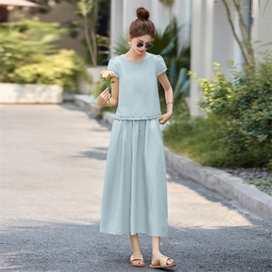设计师时尚休闲套装女2025夏新款慵懒风减龄显瘦亚麻半身裙两件套图片