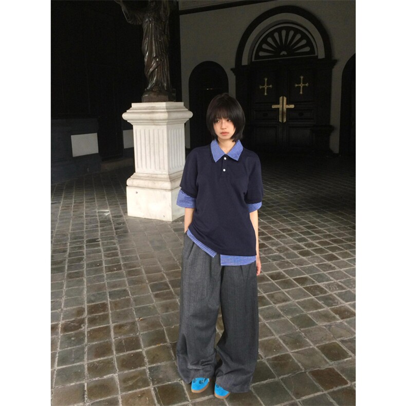 网图有货美式夏季格纹POLO领短袖衬衫男女宽松半袖上衣A598-P35,男装T恤,星座1505