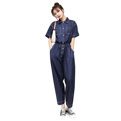 工装牛仔连体裤女2025年春夏新款时尚休闲减龄高腰修身直筒连衣裤图片