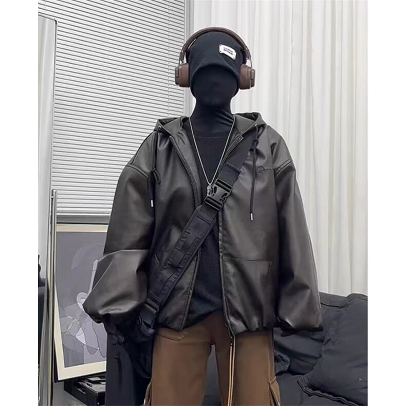 胸口刺绣logo春季常规皮夹克连帽短拉链双开皮衣J2507-P90,男装夹克,星座1213