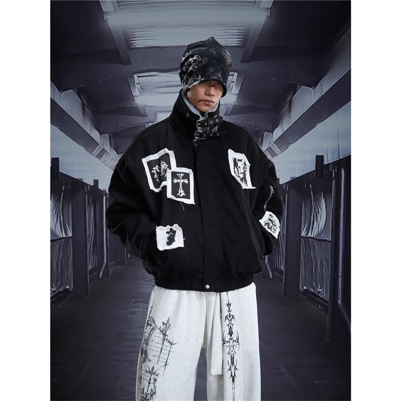 美式复古*流苏贴布*设计感毛领座山雕棉服秋冬宽松加绒加厚夹克男,男装夹克,星座506A