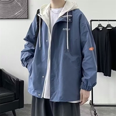 青少年假两件外套男秋冬季痞帅潮牌学生宽松大码工装冲锋夹克衣服，男装夹克，星座1210-1