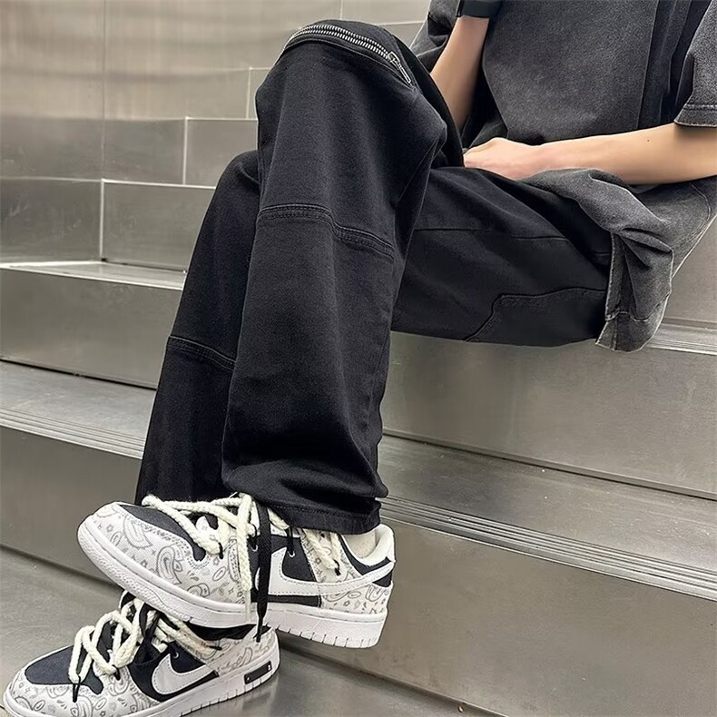 黑色直筒牛仔裤男款春秋欧美vibe高街美式裤子潮牌修身小脚休闲裤,男装牛仔裤,星座601-2