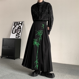 春夏装新中式风改良竹子印花百褶马面裙复古A字裙男女潮流复古图片