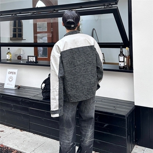 拼皮垫肩立领机车夹克情侣款美式复古磨砂质感外套上衣JK8553图片