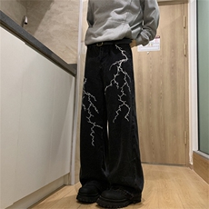 XZ-221-1/K6200/P55控78高品质复古刺绣电纹宽松百搭直筒牛仔裤，男装牛仔裤，星座221-1