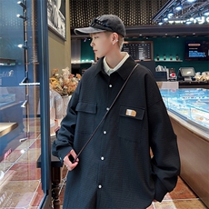 A775-P36新款百搭华夫格外套男潮流宽松长袖衬衫日系休闲衬衣服，男装衬衫，星座512-6