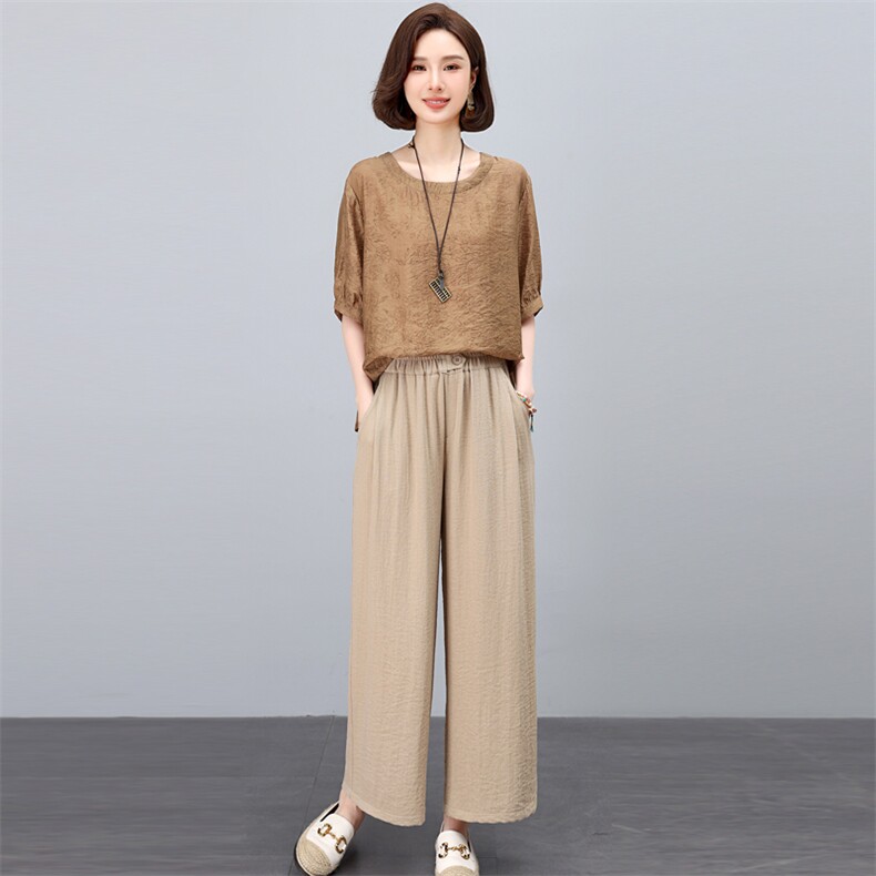 2025年夏季新款休闲宽松阔腿裤两件套,女装套装/套裙,悦见她