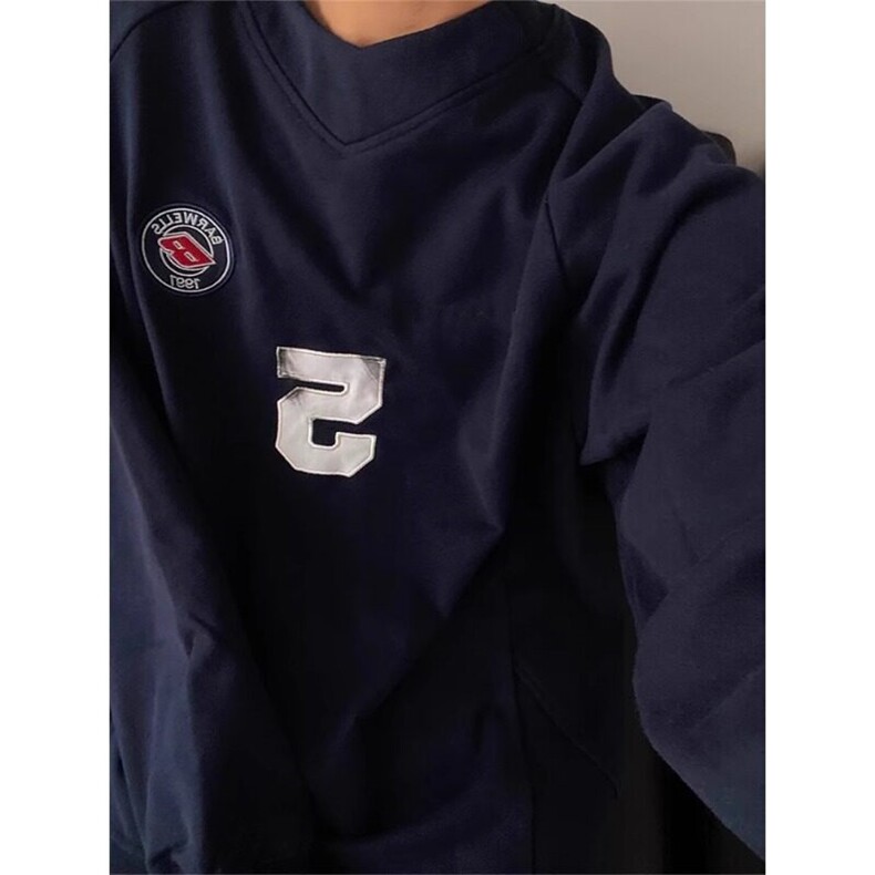 美式复古刺绣v领卫衣潮牌高级感脏染球衣服运动上衣WY6602特P52,男装卫衣,星座908-1