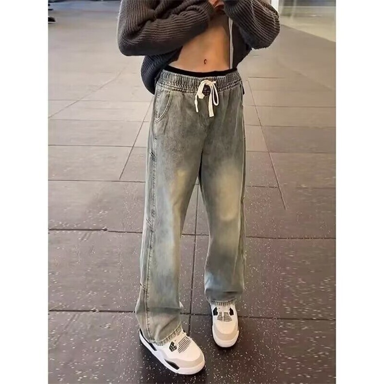 黑色渐变牛仔裤男秋冬铆钉拼接设计感裤子美式高街vibe直筒微,男装牛仔裤,星座218-1（原230）