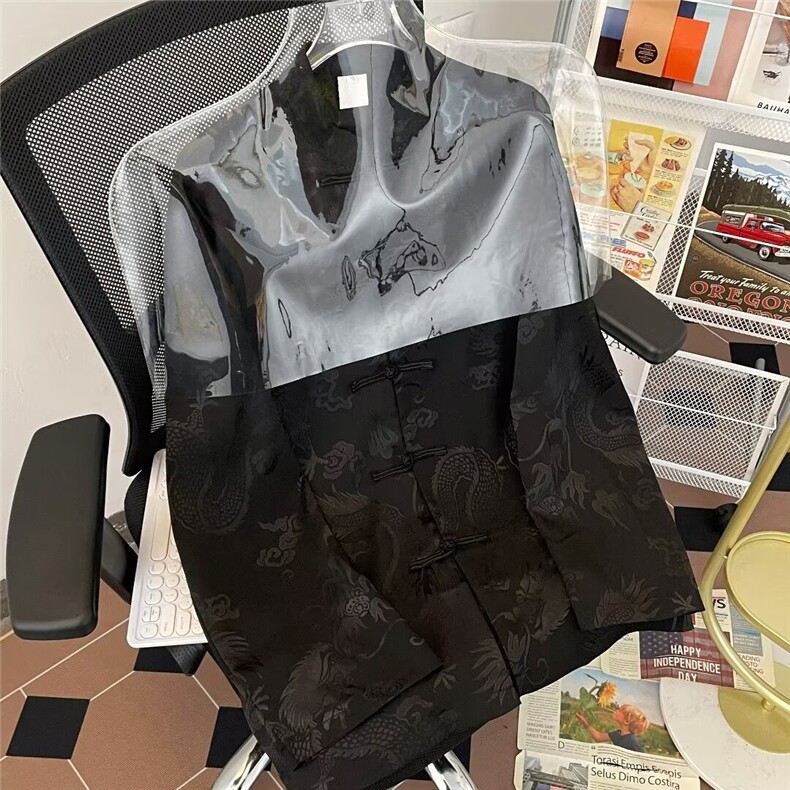 新中式风盘扣衬衫男女长袖高级感痞帅唐装外套设计感小众衬衣,男装衬衫,星座601-2