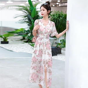 雪纺碎花连衣裙女2023夏季新款高级感气质名媛海边度假收腰仙女裙图片