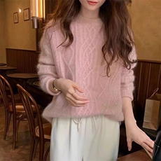 秋冬新款纯色针织圆领套头上衣时尚百搭，女装针织衫/毛衣，冀清阳荣