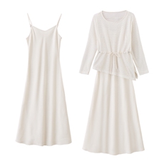 2026年夏季新款简约风镂空针织衫上衣吊带两件套时尚连衣裙套装，女装套装/套裙，米尚