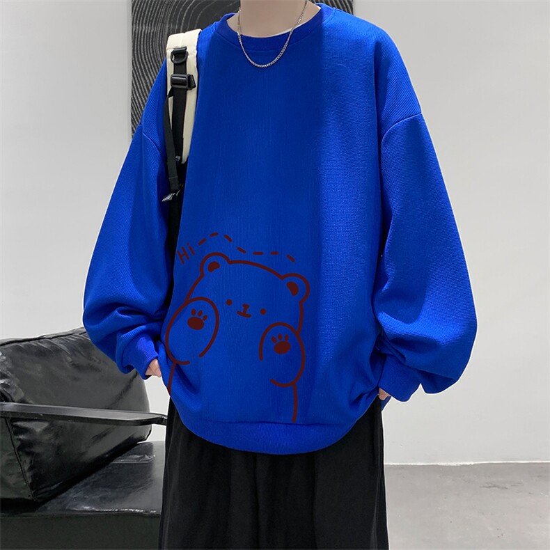 华夫格卫衣圆领卫衣男大码长袖t恤男外套HW76236-P30加绒款-P40,男装卫衣,电商A040