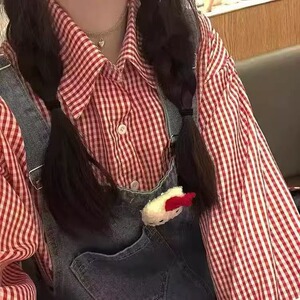 港味复古格子衬衫外套女宽松早秋薄款中长款开衫图片