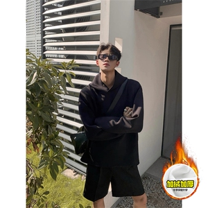 480G重磅加绒硬挺boxy男女秋冬美式高街结构一粒扣连帽卫衣厚外套图片