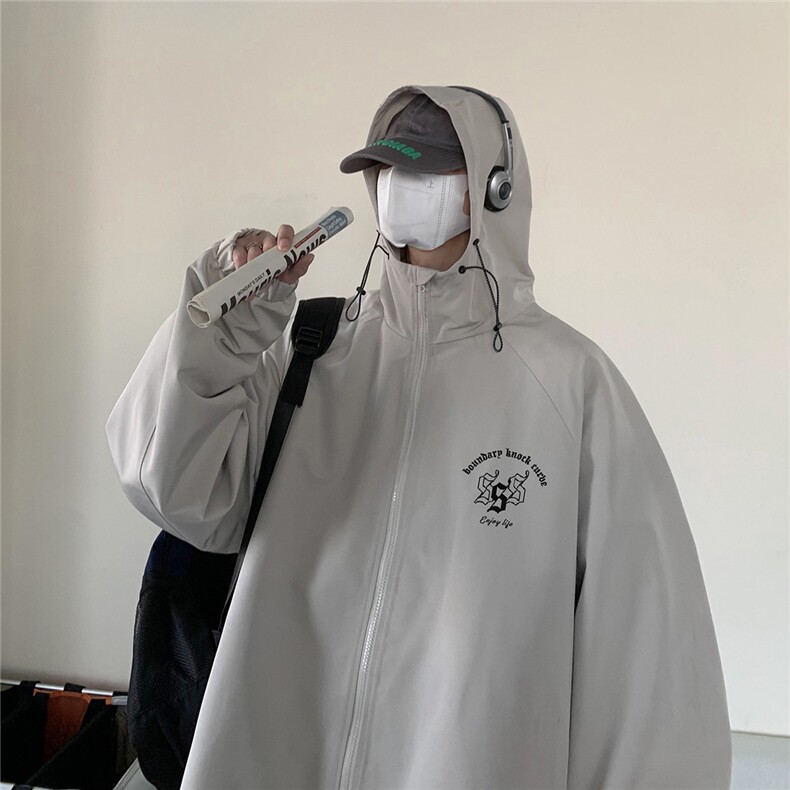 港风秋款宽松高品质连帽防水夹克 F55 P65控88图片