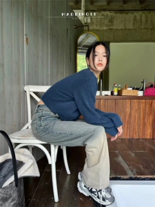 秋冬小众慵懒风半开领软糯宽松休闲百搭短款长袖针织毛衣女图片
