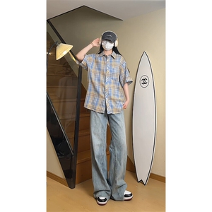 YK86065-P23 30%棉70%聚酯纤维夏季短袖格子衬衫图片
