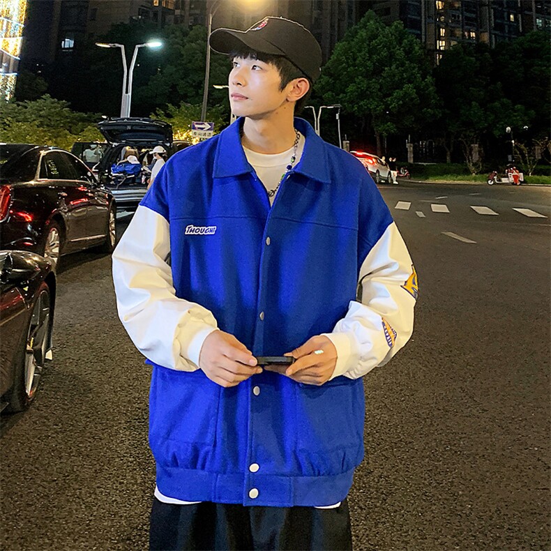 JK808 P68港风拼接翻领百搭休闲宽松夹克外套男图片