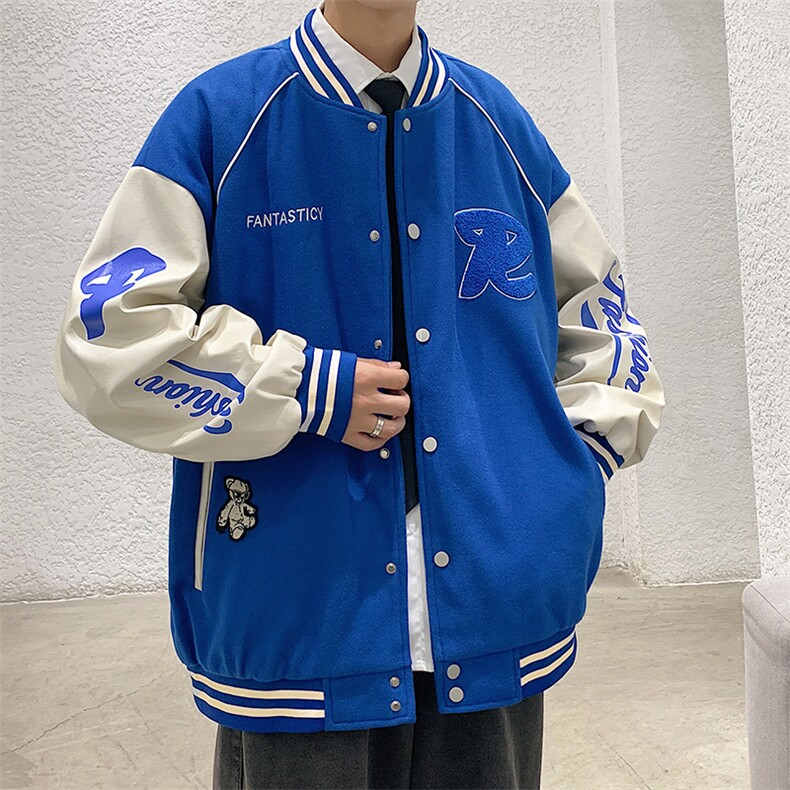 港风上衣夹克宽松落肩拼色棒球服外套JK711-P68,男装夹克,星座1204-3