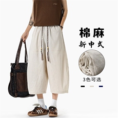 特批P35无差价夏季复古休闲拼接新中式棉麻宽松薄款七分裤男K5925，男装休闲裤，电商A001-1