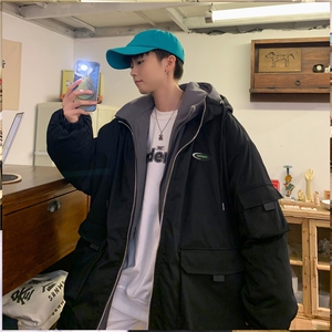 A新款假两件连帽棉衣外套港风夹克棉服上衣男学生保暖 W2277-P82图片