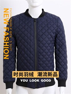 时尚青年潮流韩版外贸菱形方块罗纹下摆商务休闲羽绒服外套MY-003图片